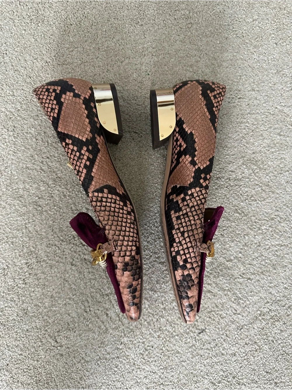 Tory Burch Women's Velvet and Snake-Print Loafers in Burgundy and Pink - Picture 12 of 12